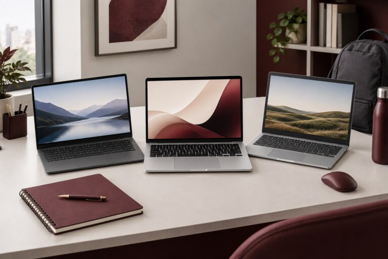 Affordable budget laptops displayed on a clean comparison desk